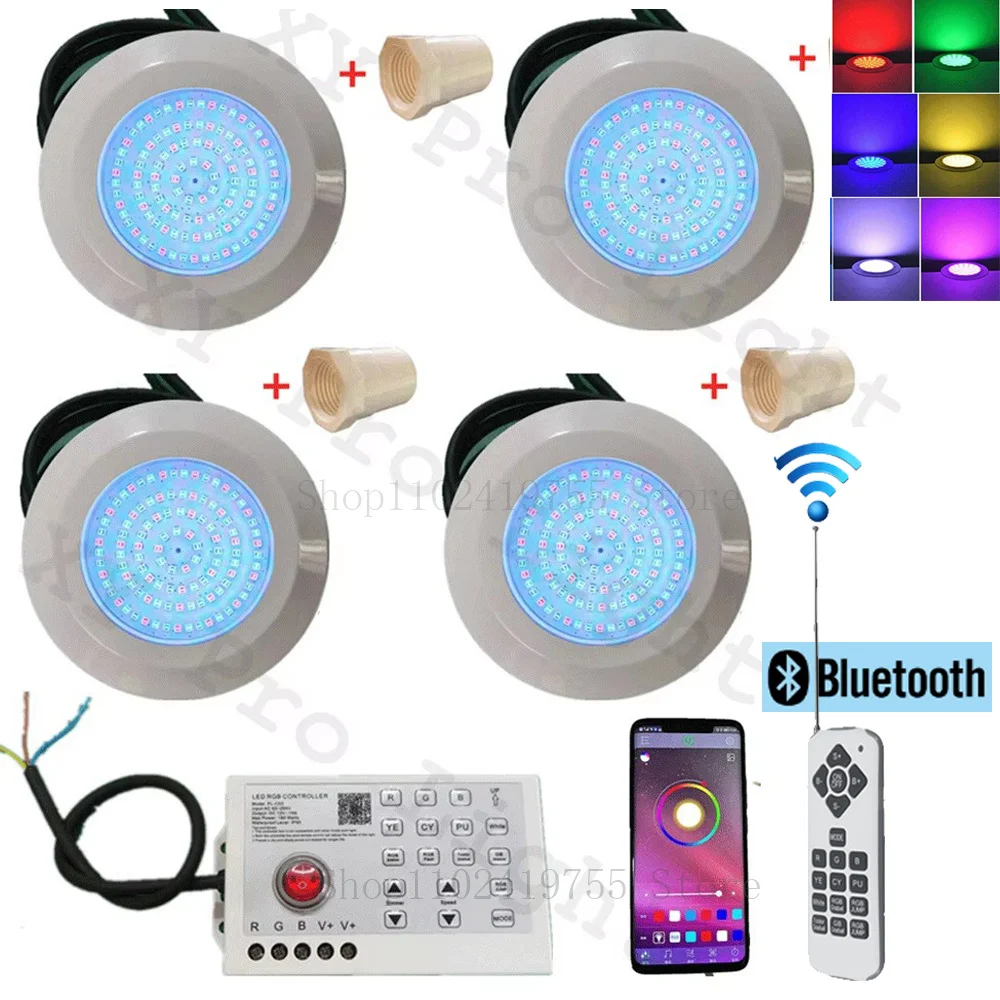 Lampu LED RGB kolam renang 12W, kontrol aplikasi Bluetooth DC12V lampu bawah air mancur lampu lanskap Piscina Luz lampu sorot