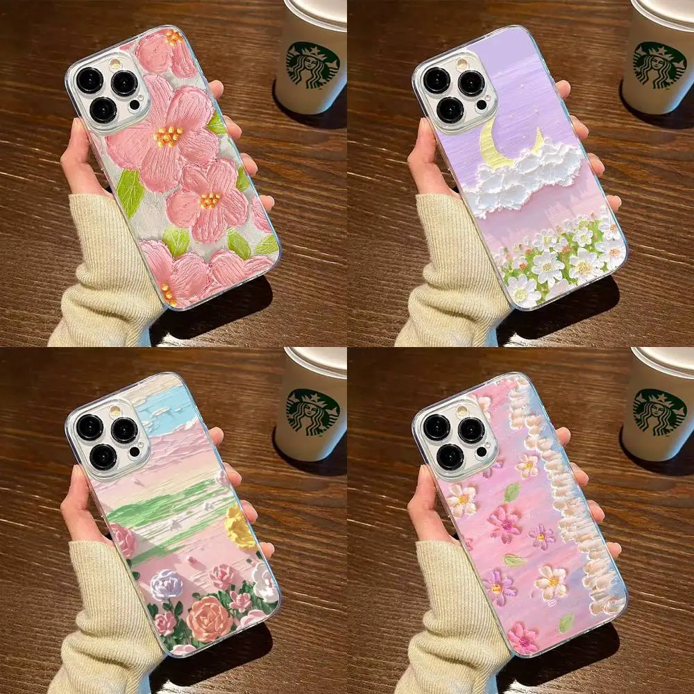 

Soft-color three-dimensional flower oil painting Phone Case For iPhone17,16,15,14,13,12,11 Plus,Pro Max Soft Transparent Cover