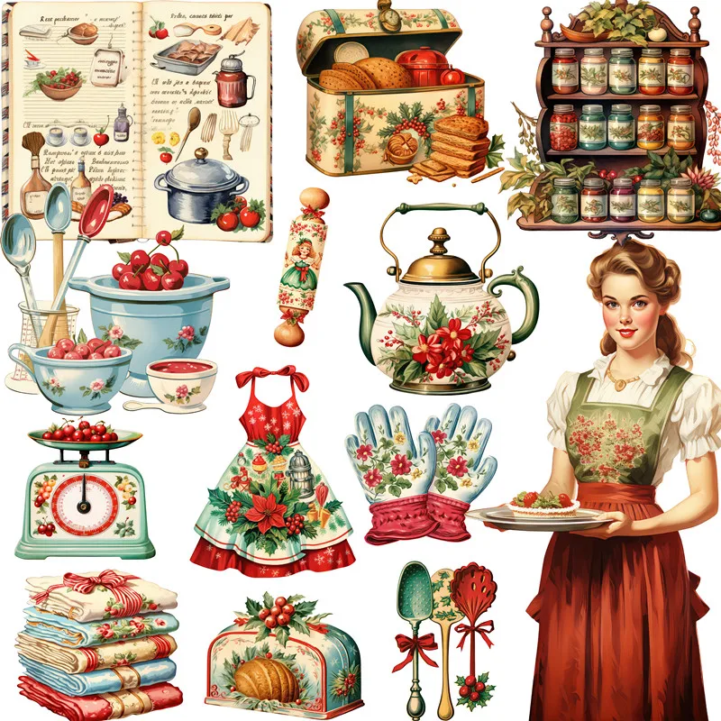 20 sztuk/paczka Vintage świąteczne naklejki kuchenne DIY Craft Scrapbooking Album Junk Journal dekoracyjne naklejki