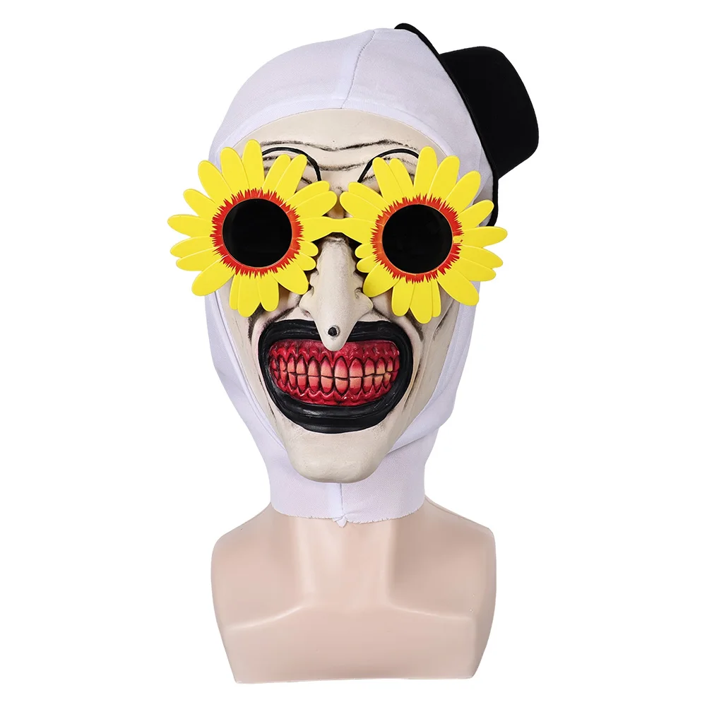 Terrifier 3 Cosplay Art the Clown Horror Mask Sunflower Glasses Headwear Horn Prop Halloween Carnival Costume Accessories