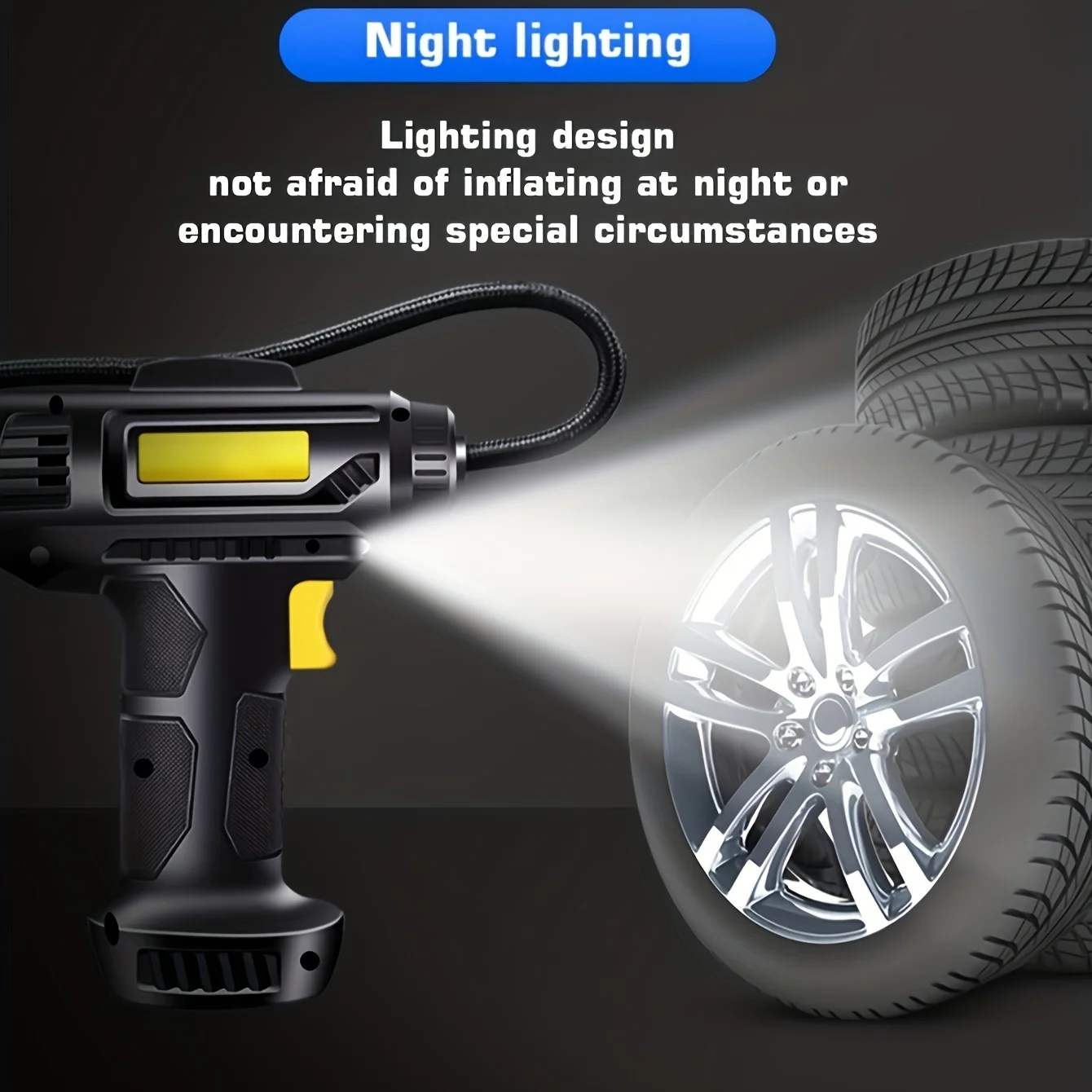 120 Watt Lapse Car Air Compressor, With Light Diode Lamps Wireless Handheld Car Inflatable Pump Electric Car Tire Airflame