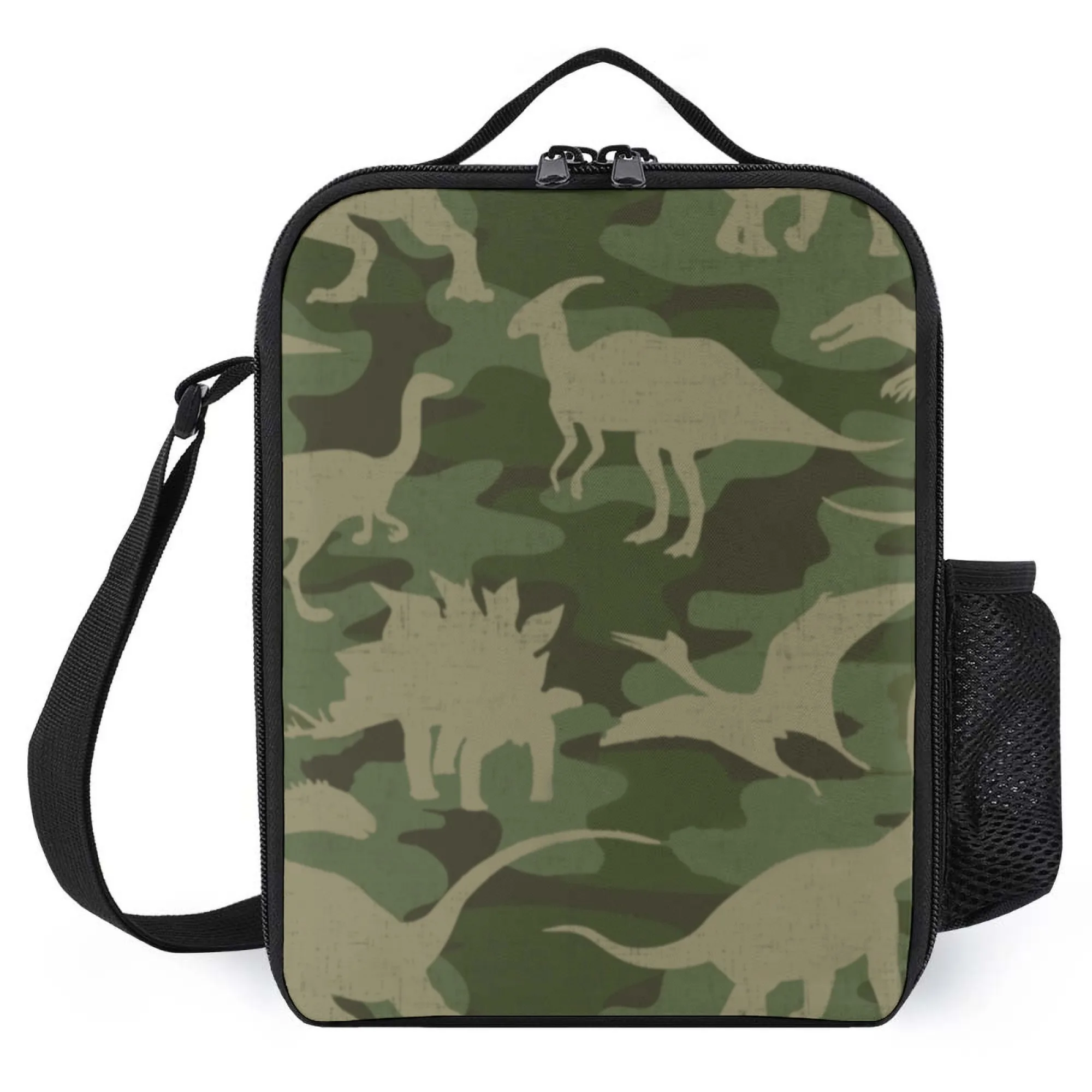 

Insulated Lunch Bag, Oxford Cloth, Dinosaur Camouflage Pattern, Great for School/Outdoor Adventures/Picnic