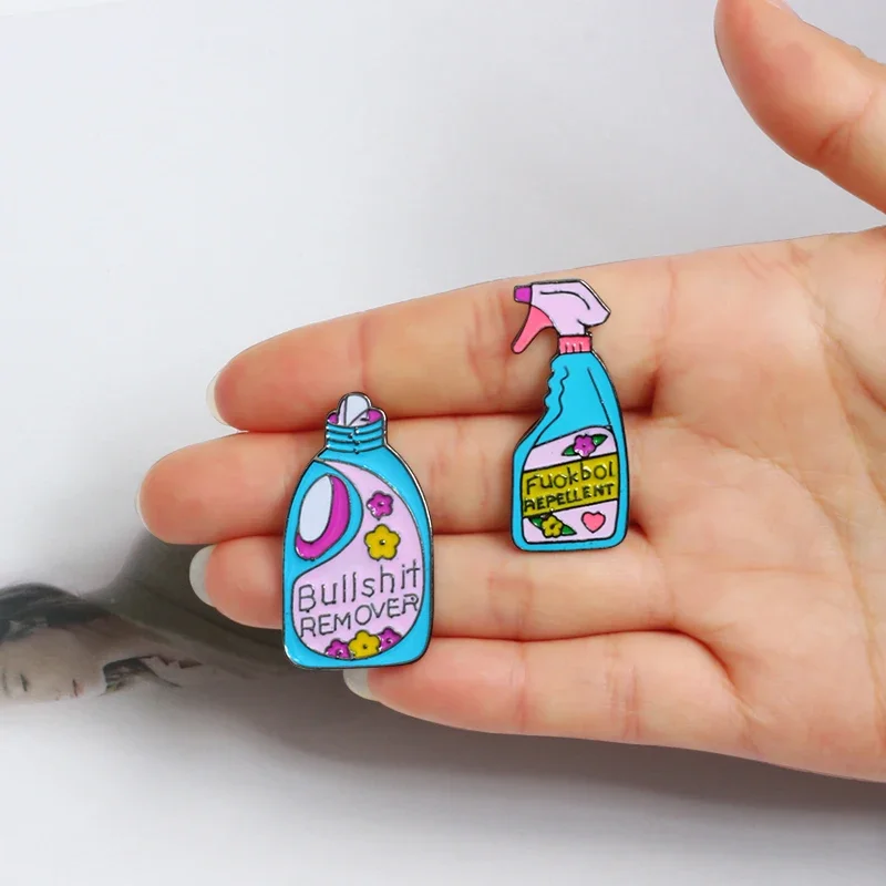 Cartoon Cute Funny Lapel Pins Brooches Bullshit Remover Repellent Cleaning Sweater Jackets Badge Jewelry Enamel Kids Women Gift