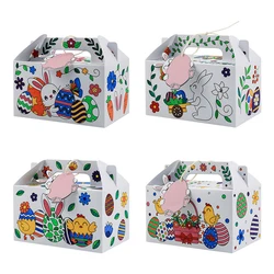 12PCS Easter Present Bags DIY Color Your Own Paper Bags Easter Bunny Coloring Presents Kraft Bags with Handles for Easter