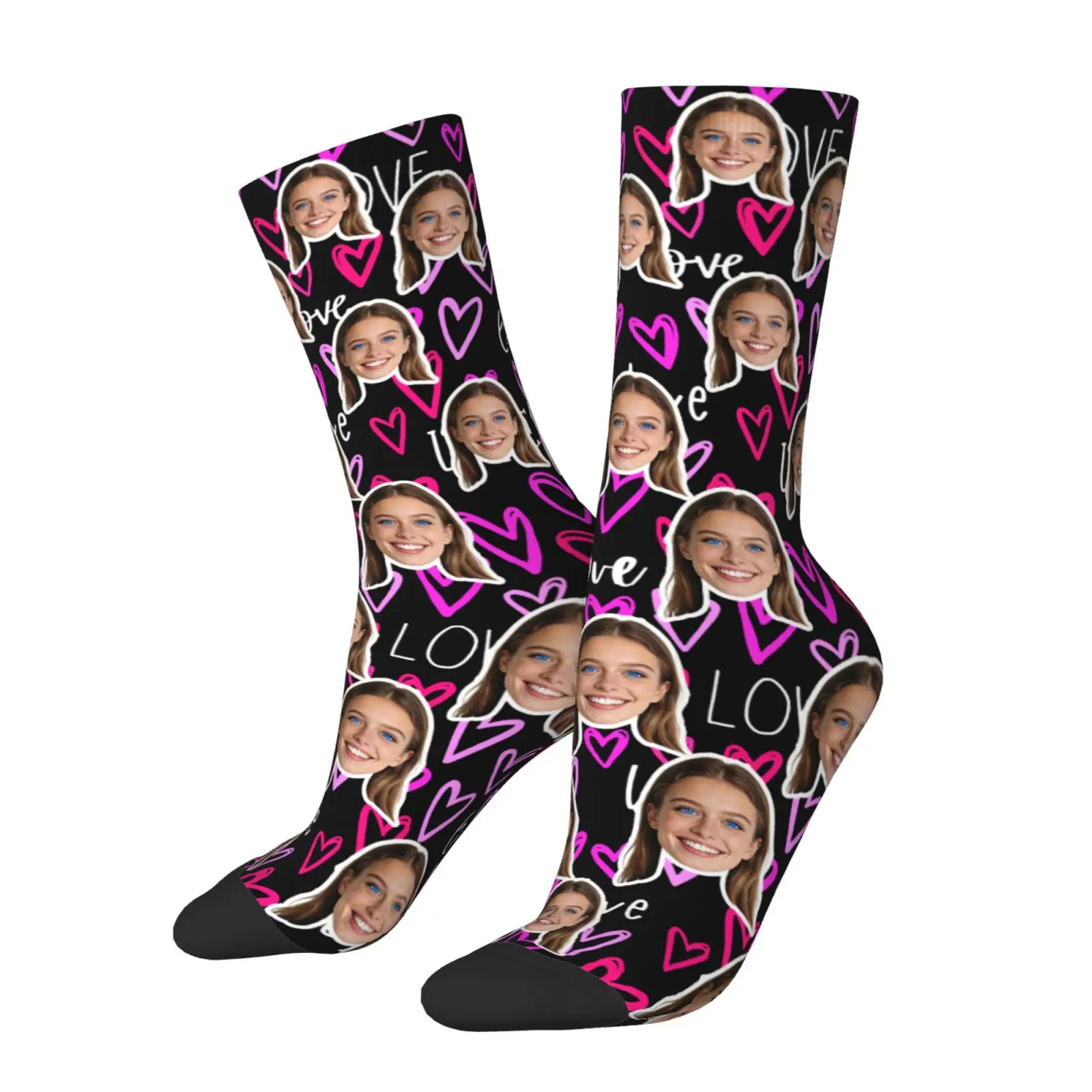 Custom face pattern socks unisex personalized fun socks with face pattern custom with  Valentine's Day gift view 3
