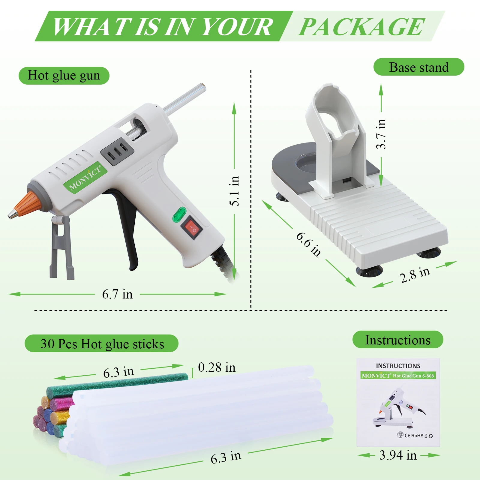 Hot Glue Gun, MONVICT 40W Fast Heating Glue Gun Kit with A Glue Gun Stand and 30 Glue Sticks, Design for DIY, Crafts