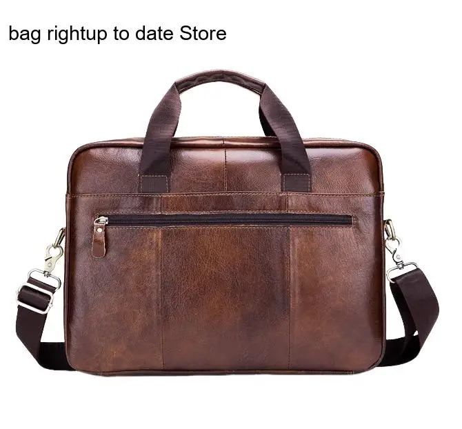 Genuine Leather Pure Color Business Large Capacity Shoulder Crossbody Laptop Bag Men