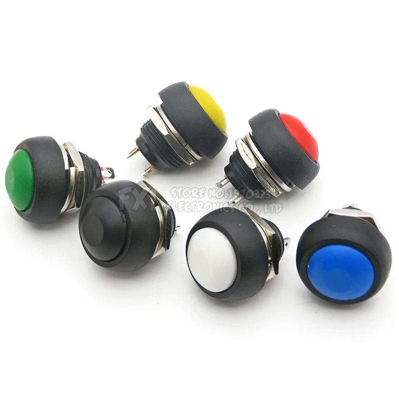 6PCS Mini 12mm Waterproof Momentary ON/OFF Push Button Round Switch PBS-33B KIT White Black Red Yellow Blue Green