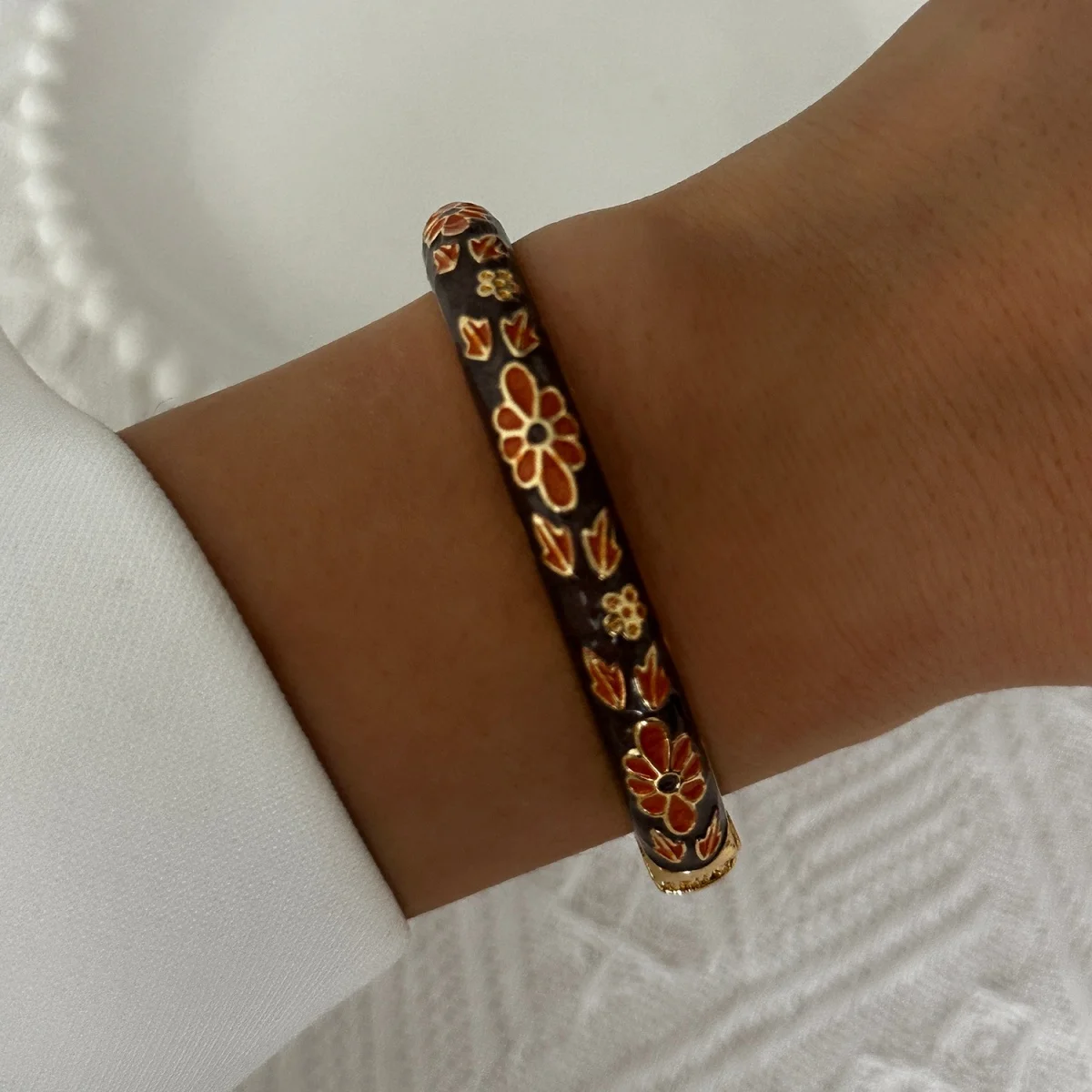 Vintage-Emaille-Armbänder mit Blumenmuster für Damen und Herren, Retro, bunt, kontrastierend, Gänseblümchen, elegant, modischer Schmuck – Detail 19
