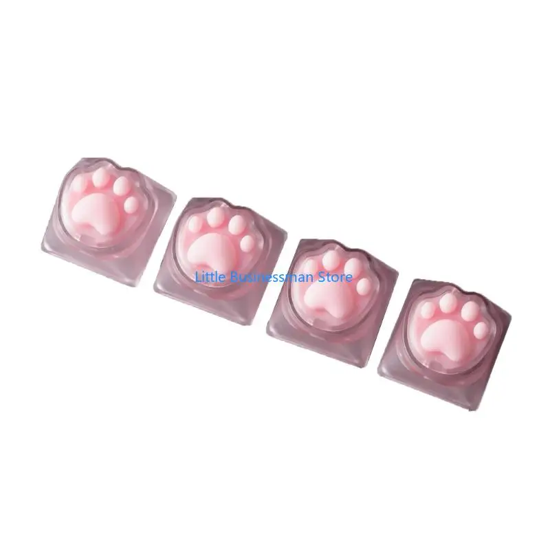 Dekoratives Tastaturtasten-Set, 4-teilig, durchsichtiger Tastenkappen-Stil mit Katzenpfoten-Aufdruck, für tägliche Tippbereiche – Detail 3