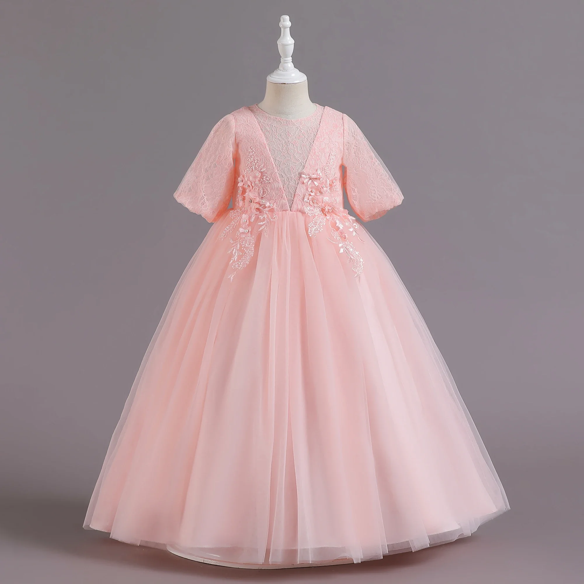 

Детское бальное платье принцессы на свадьбу, день рождения, детские праздничные платья с короткими рукавами для девочек, 4 цвета, длинное платье 120-170 см