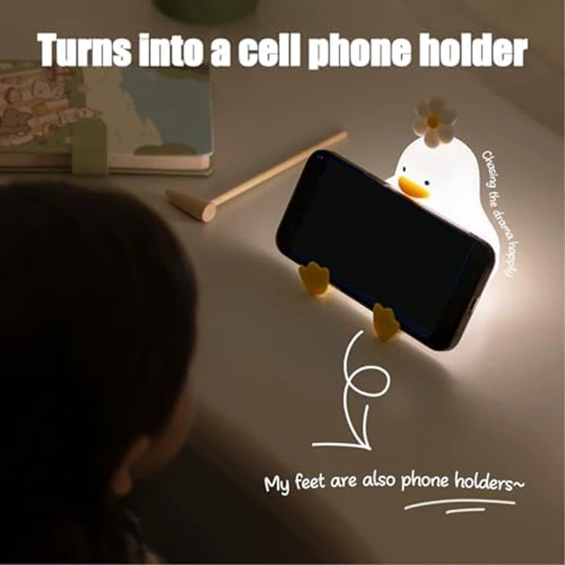 ●Flower Duck Night Light,3 Colors Silicone Night Lights,1200MAh Rechargeable Cute Lamp, Timer Night Light for Living Room-A57M