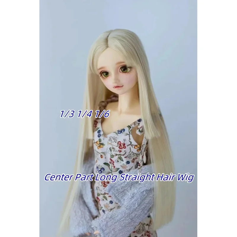 Peluca de pelo largo y liso con parte central, corte de tres capas, Unisex, BJD/SD, seda de alta temperatura, negro y verde, accesorios para muñecas, 1/3 1/4 1/6