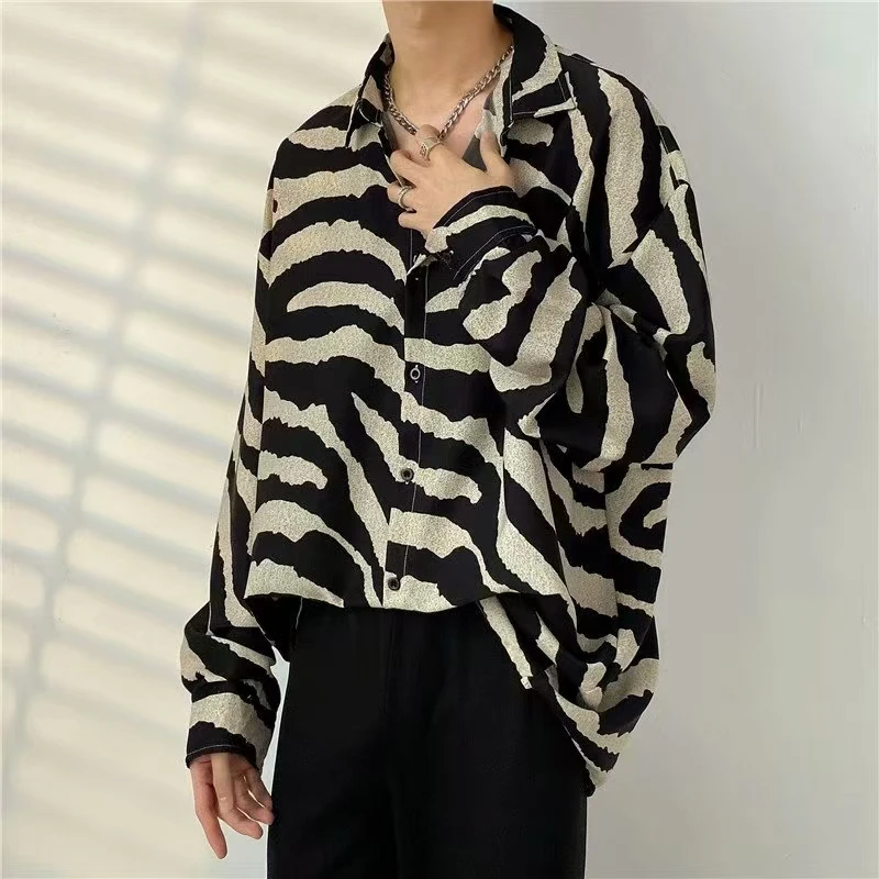 Japan Style Vintage Silk Long Sleeve Shirt For Men Trendy Light Luxury Loose Fit Casual Shirt Spring Trendy Hooligan Chic Sh