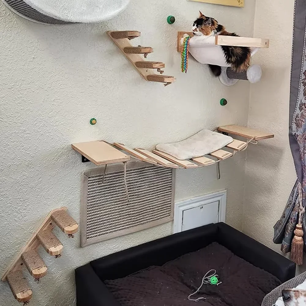 Árbol para gatos de pared con rascador sisal, puente y cama suave - imagen 4
