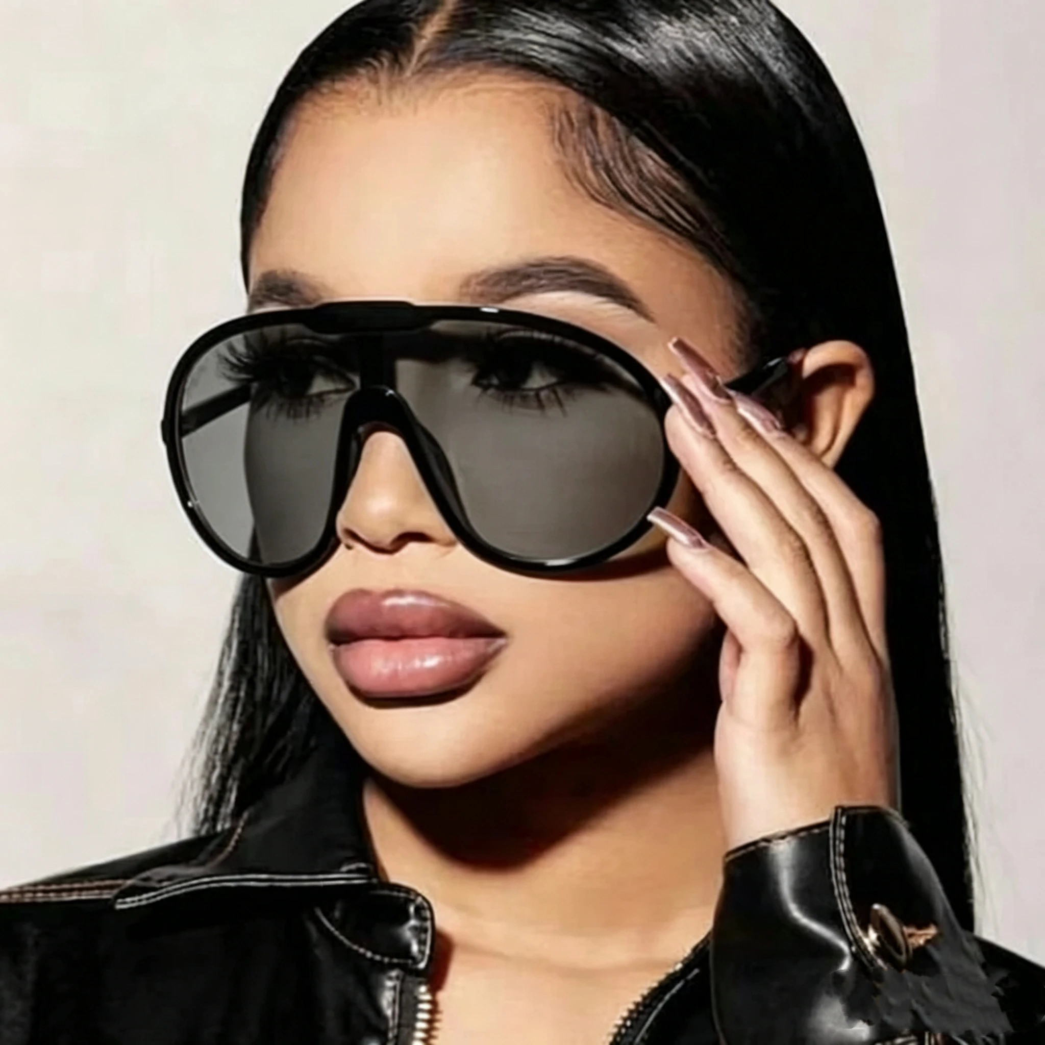 New Integrated Conjoined Sunglasses Summer Oversized HD Lens Shades Y2K Vintage Round Sun Glasses Outdoor Uv Protective Goggles