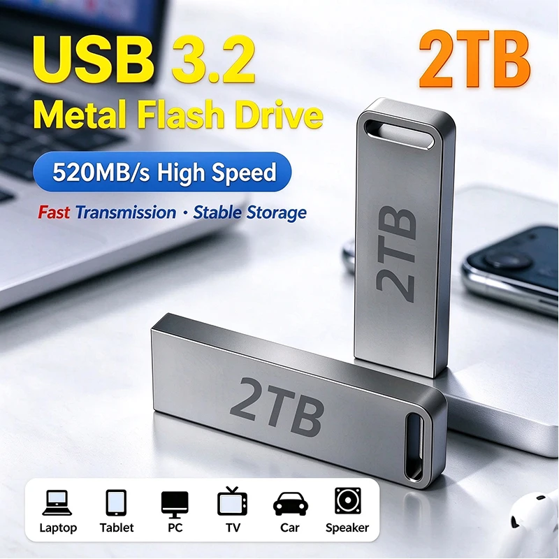 High Speed Metal Pendrive 1TB 512GB 2TB Metal USB Adapter Flash Drive USB 3.0 Pen Drives Memory Stick For Car Phone Computer PS5