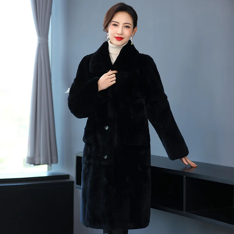 Plus size A class Rex rabbit fur one of Haining fur fashion young mother winter coat overcoat high-end women's clothing