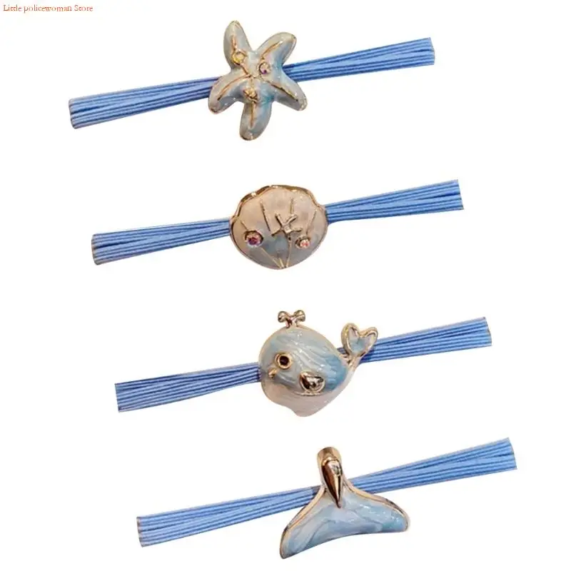 F92D Soft Fabric Whale Hair Bands 4 Pack Stretchy Hair Ties for Girls Teens Women Comfortable Daily Use Accessories