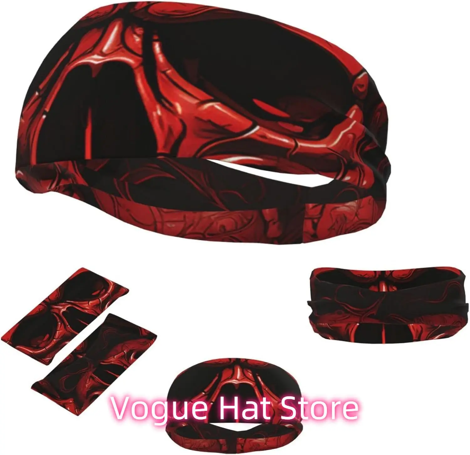 

Sports Headband for Men Women Moisture Wicking Athletic Sweatband Red Skulls Workout Sweat Bands Non Slip Headbands Stretchy