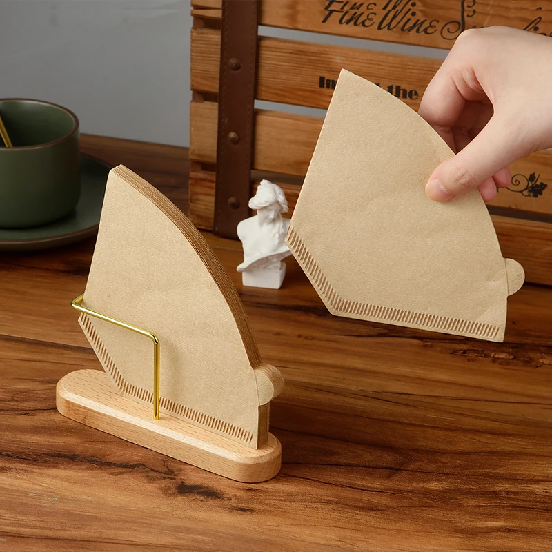 Wooden Coffee Filter Holder Metal Coffee Filter Storage Container Coffee Filter Dispenser for V Shape Filte Coffee Accessories