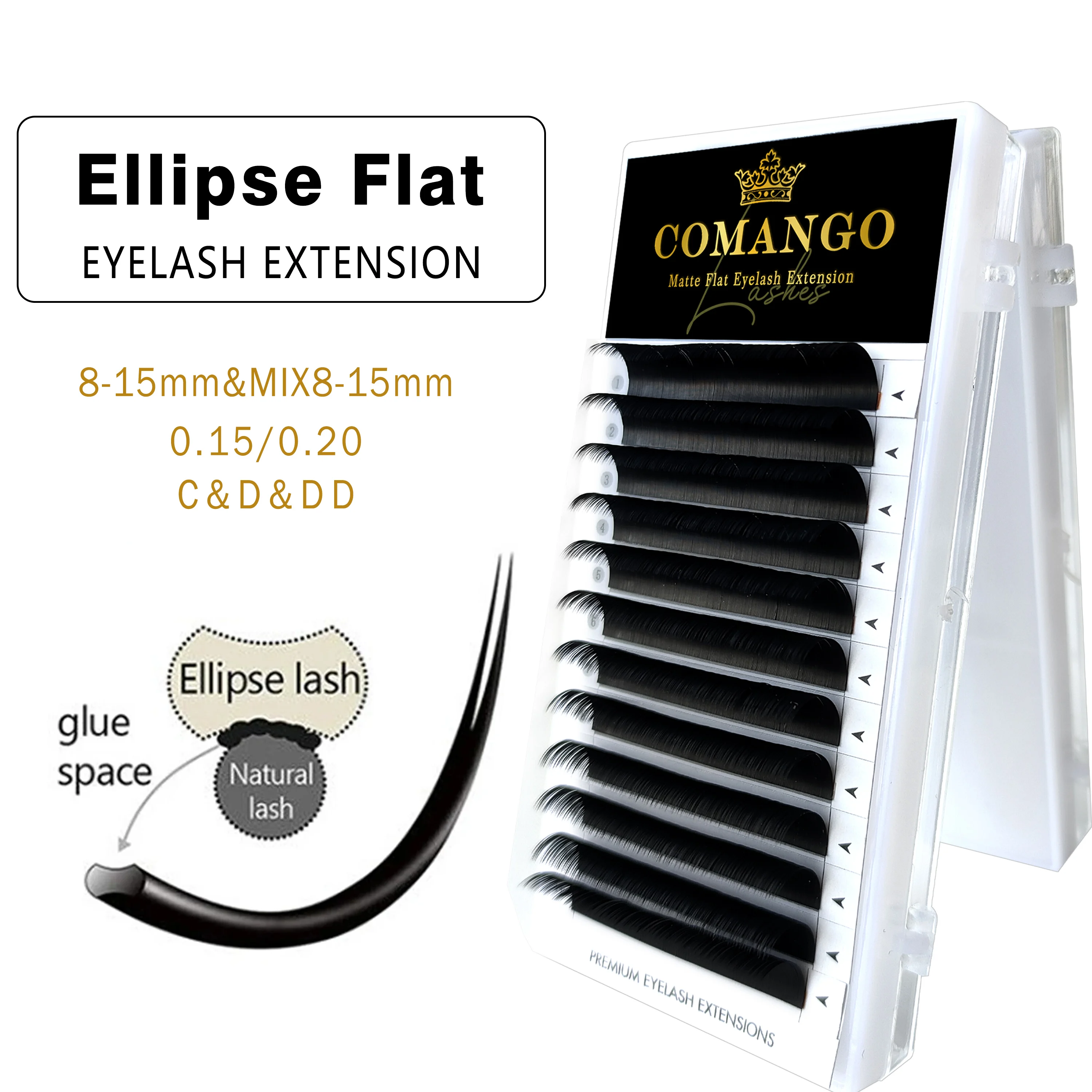 Matte Flat Ellipse Individual Eyelash Extension 8-15MM Split-tips Super Soft Natural Faux Mink Classic Lashes Makeup