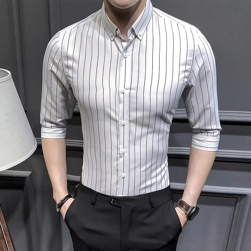 New Shirts for Men Korean Slim Fit Half Sleeve Shirt Mens Casual Plus Size Business Formal Loose Wear Chemise Homme 5XL