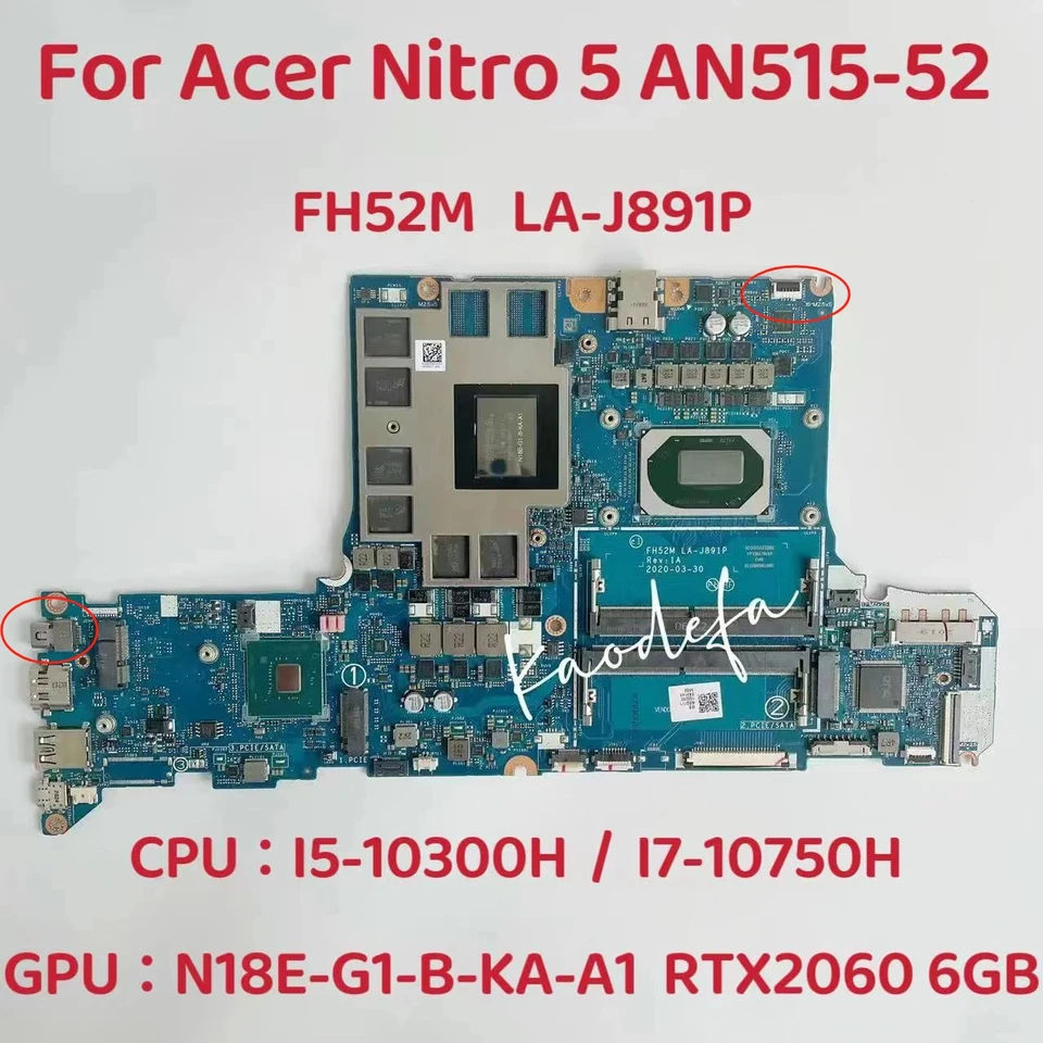 Acer Nitro 5 AN515-52 Motherboard with i7-10750H RTX 2060 6GB DDR4