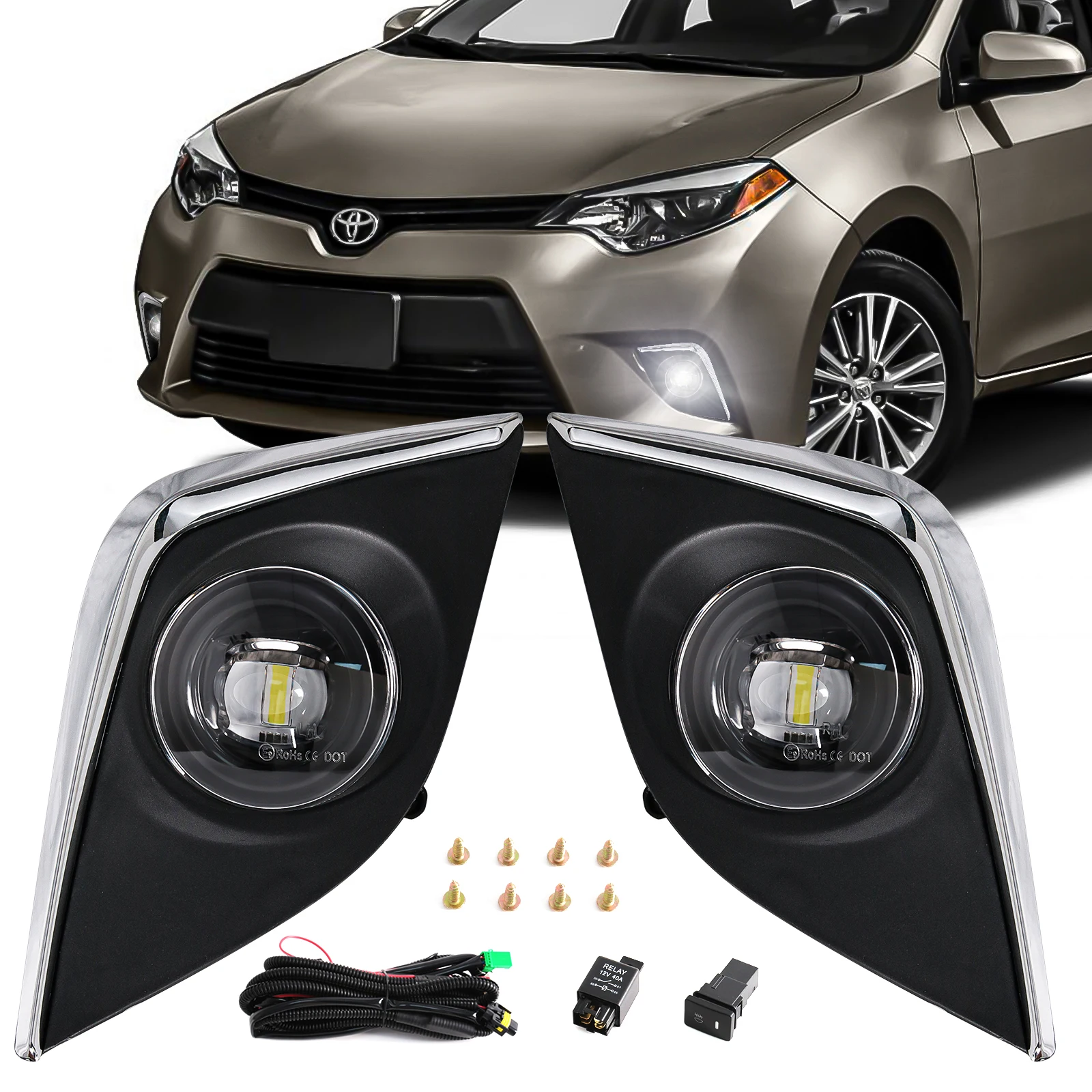 Car Front Bumper Fog Lamp Assembly For Toyota Corolla Altis/L/LE/LE ECO US Type 2014 2015 2016 Halogen LED Lens Yellow White 12V