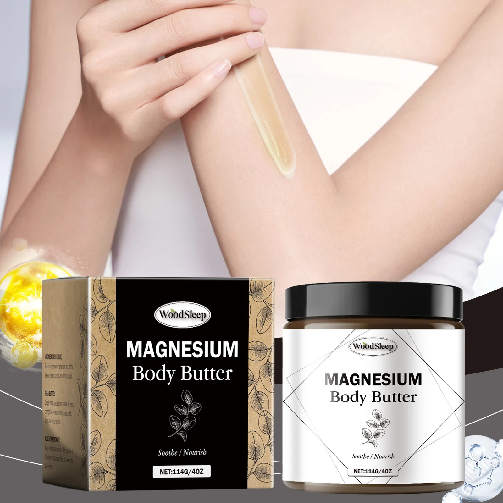 Woodsleep-crema de magnesio para aliviar los nervios, para el cuidado del dolor muscular y articular, mejora la elasticidad de la piel, eliminación de Edema, hinchazón, mantequilla corporal