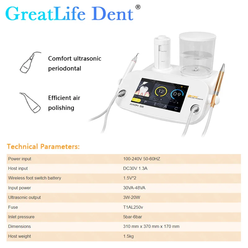 GreatLife-Détartreur à ultrasons 2 en 1, Polisseuse à air, Livres complets et intelligents, Blanchiment, Sableuse, Outil de dentiste