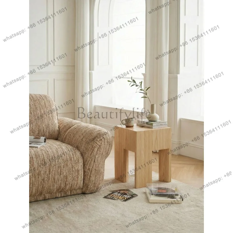 YJ Italian Minimalist Old‑Money‑Style Square Wooden Side Table Multi‑Purpose Stool For Modern Home Living Room