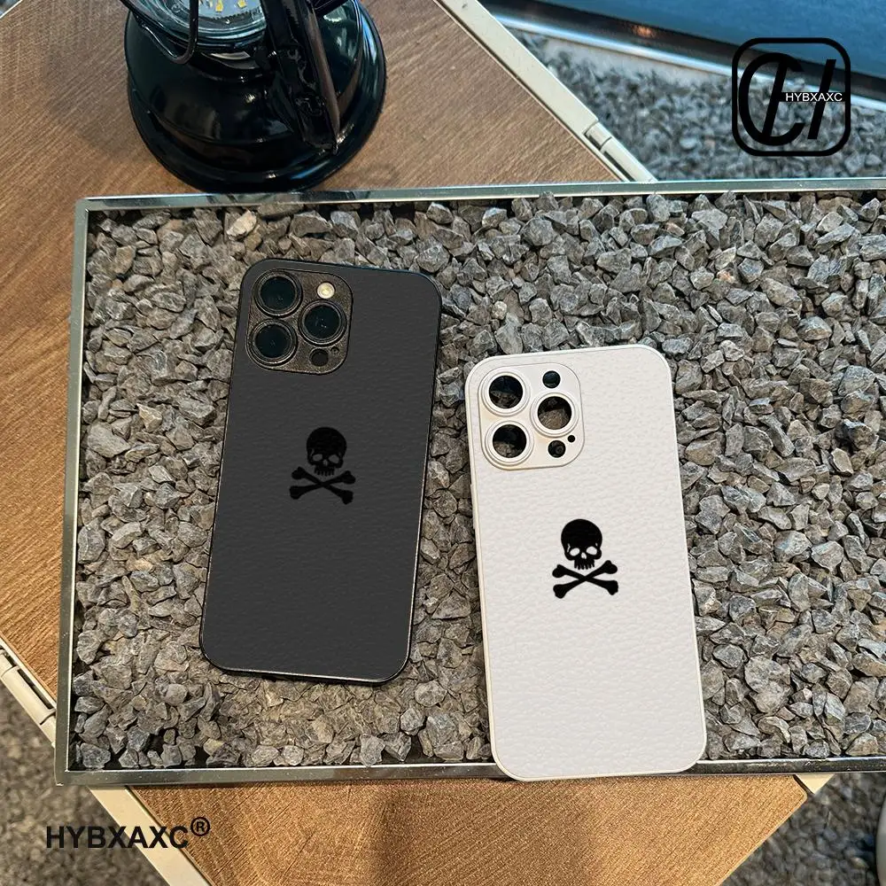 

Black Skull Phone Case Luxury Lambskin Leather Case For iPhone 16 15 14 13 12 11 Pro Max Custom Cover