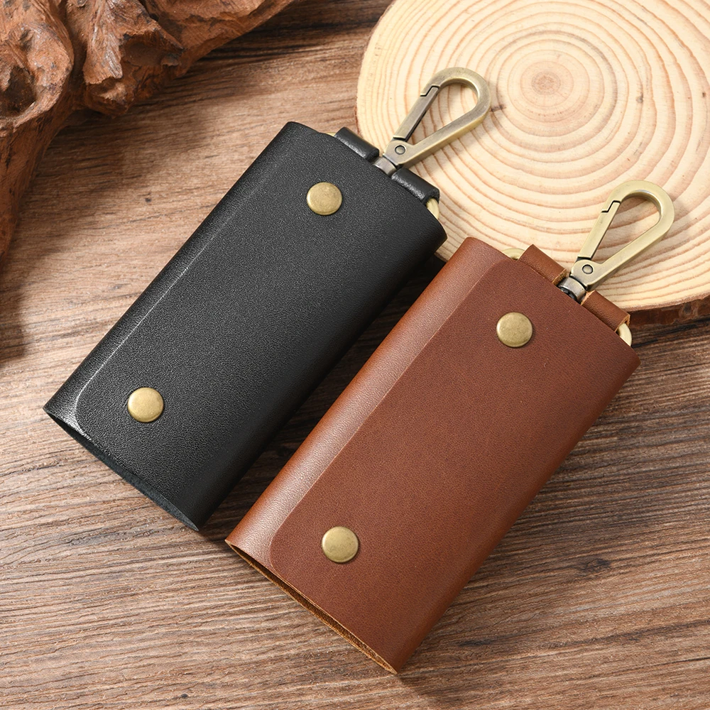 حامل مفاتيح جلدي منظم مفاتيح محفظة تخزين مفاتيح من الجلد الطبيعي للمنزل والمكتب والمدرسة