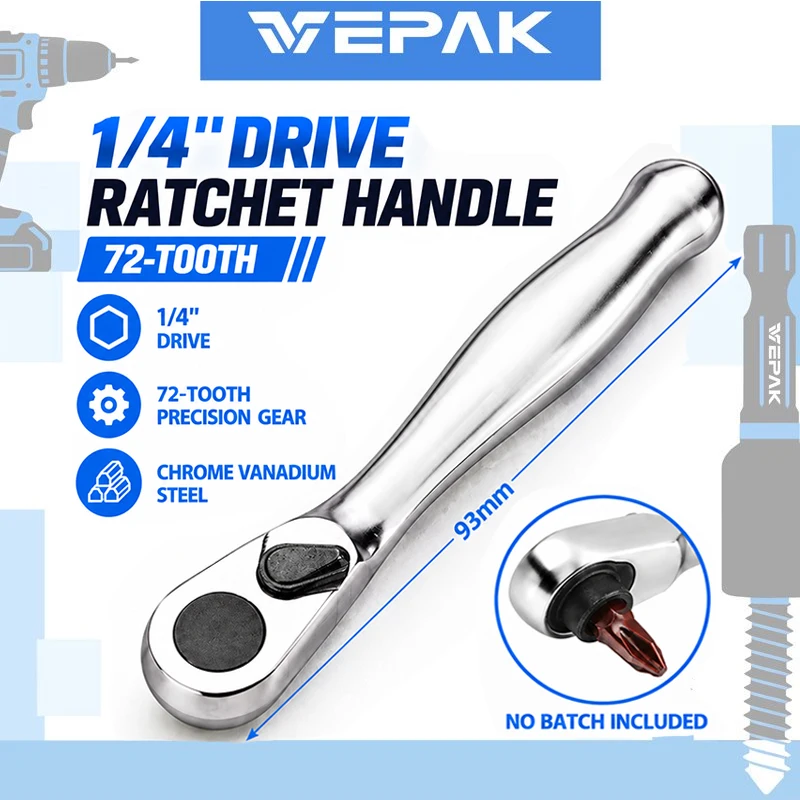 VEPAK Mini Ratchet Wrench,72-Tooth Cr-V Steel, 1/4