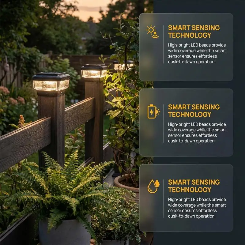 Outdoor Solar Lamp Post Cap Light Waterproof IP65 LED for Garden Fence Deck Landscape Pathway Lighting