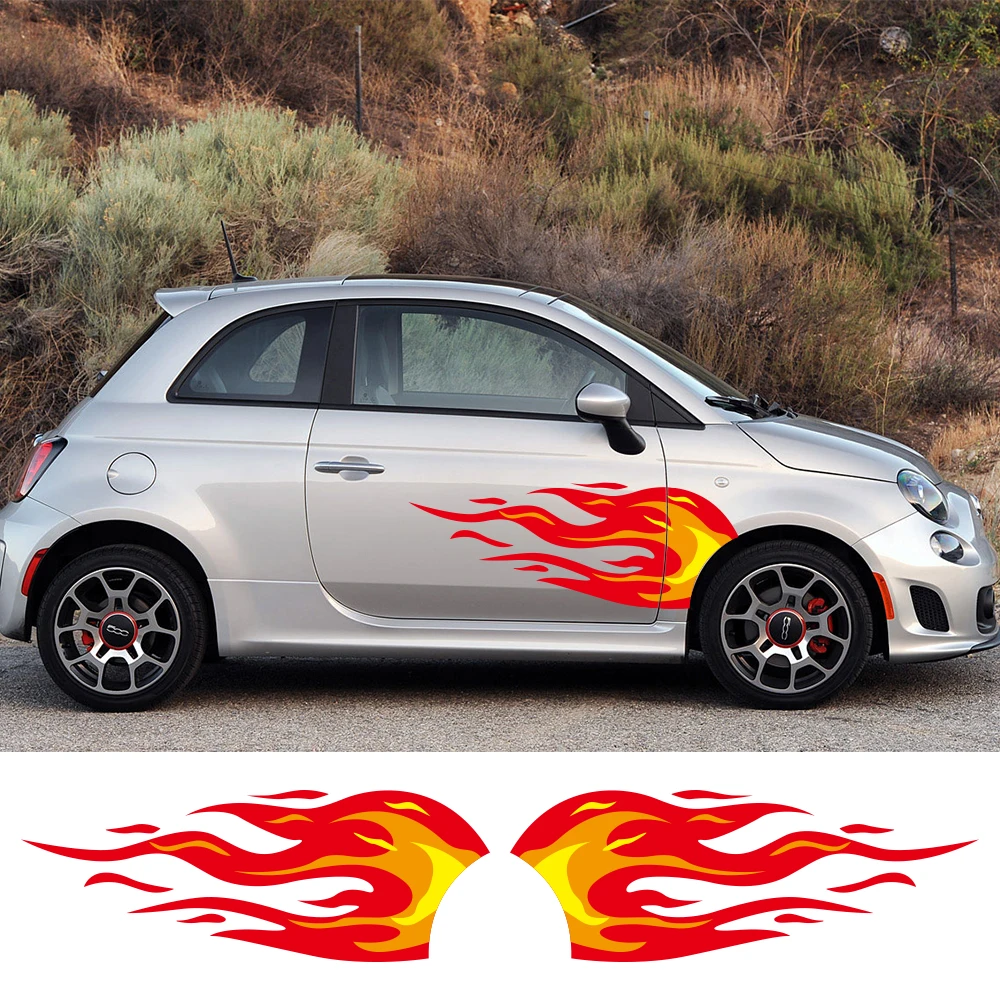 For Fiat 500 595 cc Racing Side Flames Decal Car Door Side Sticker Waterproof Vinyl Film Auto Styling Decoration Car Accessories