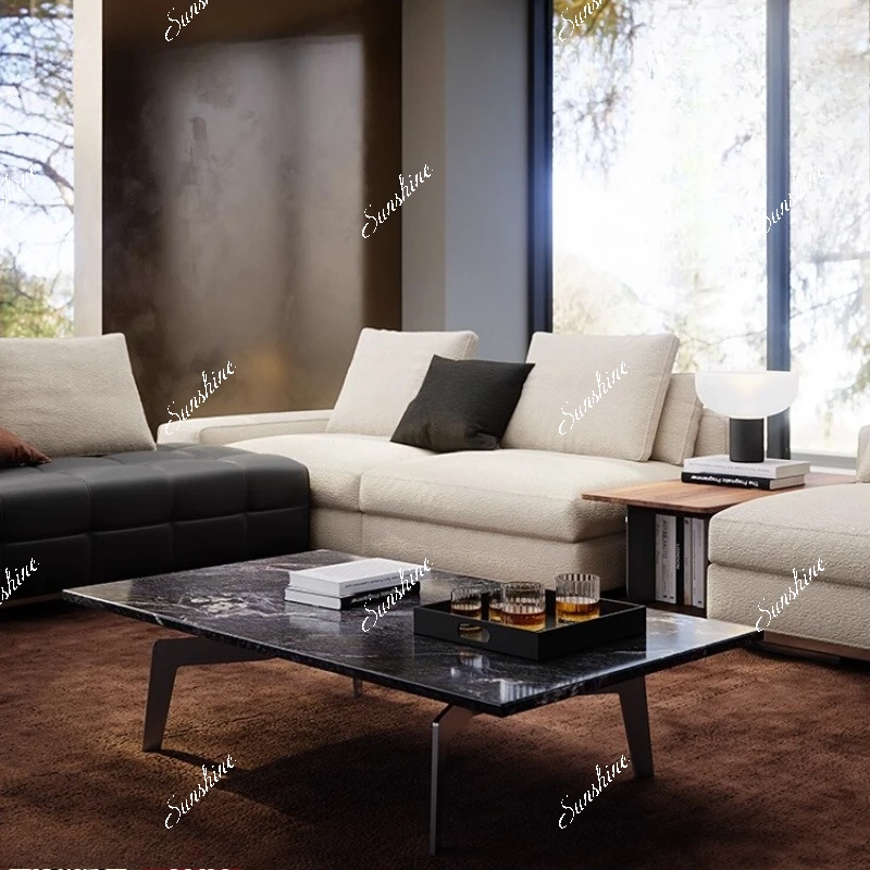 

Italian minimalist living room small apartment marble square stainless steel tea table