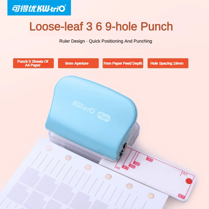 KW-Trio A5 B5 A6 3Hole 6Hole 9Hole Handheld Metal Loose Leaf Hole Punch DIY Hole Puncher Handmade Paper Hole Puncher for Office