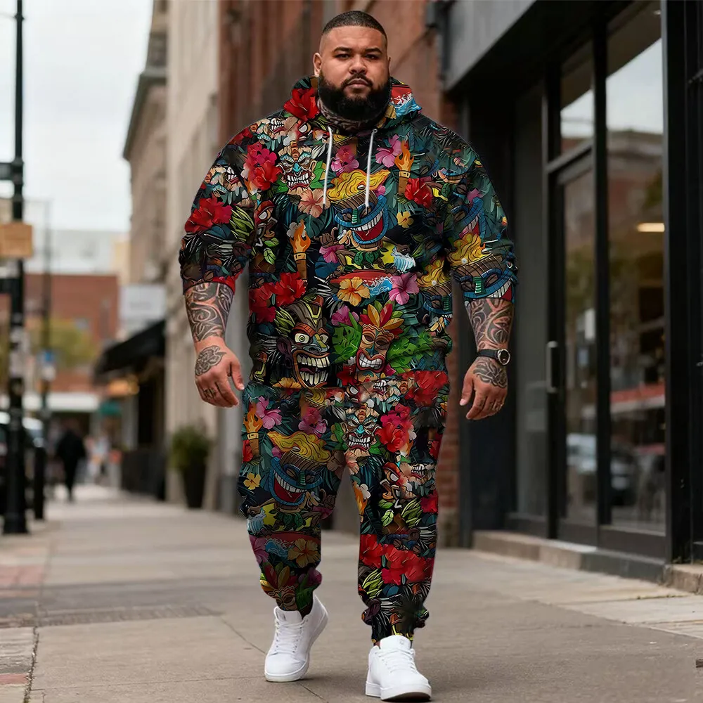 

Мужской комплект с капюшоном большого размера S-9xl Eagle-Themed — повседневная одежда из двух предметов для больших и высоких парней, мягкая приятная для кожи ткань,