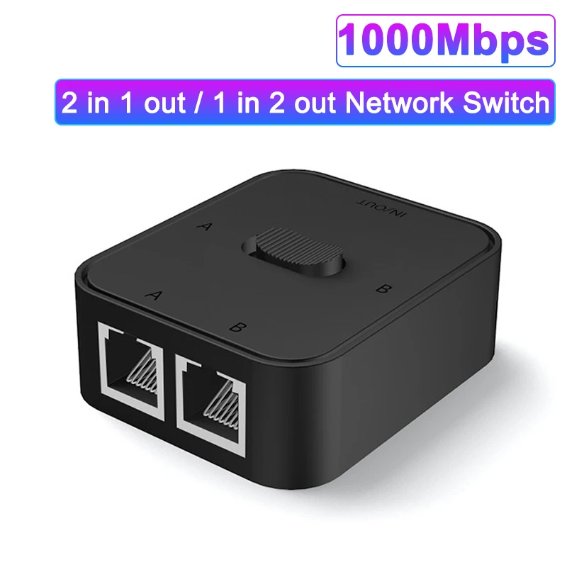 

2 Port 1000Mbps Gigabit Network Switch RJ45 Switch Network Splitter Cable Extender Selector Power Free 2 Way adapter Connector