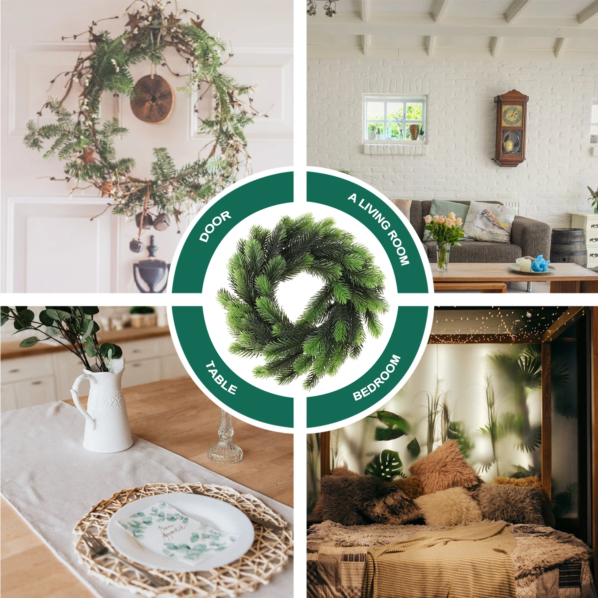 

Artificial Christmas Wreath Plastic Grass Pine Needle Ring 50cm Garland Decor for Home Party Hotel FestivalPlants