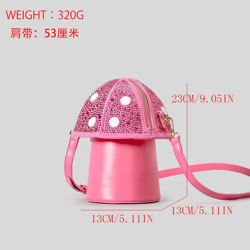 Funny Diamond Mushroom Design Crossbody Bag Creative Cute Pu Women Shoulder Bags Y2K Messenger Bag Small Purse for Girls 2024