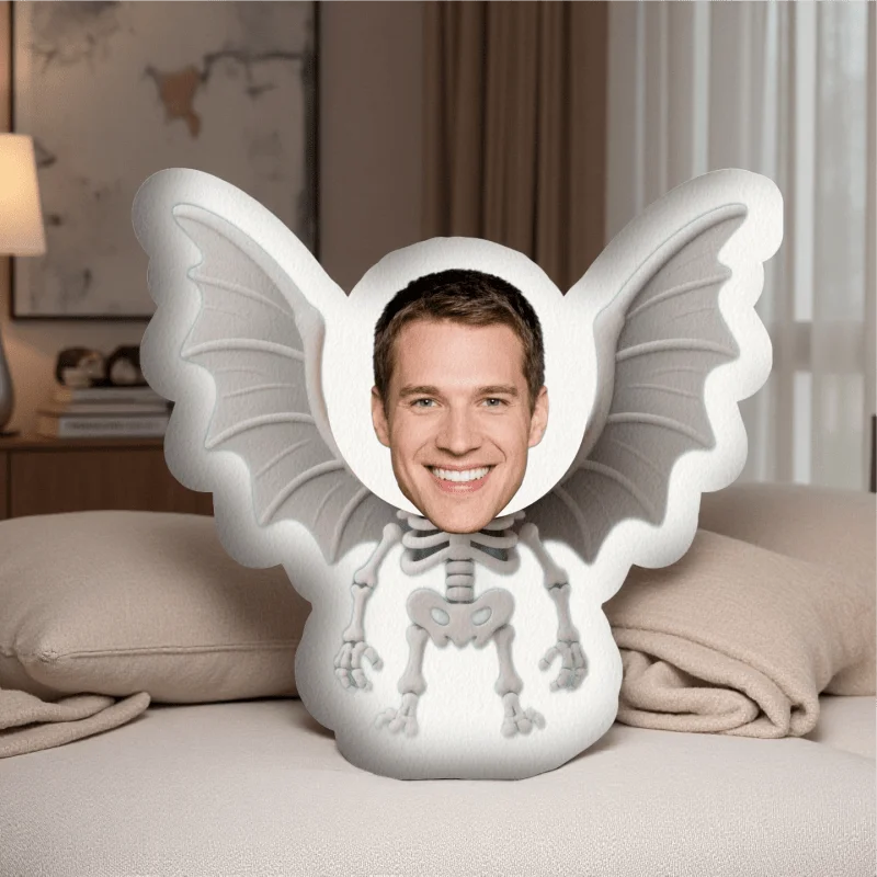 Personalized 3D Printed Angel Face Pillow - Custom Photo to Pillow with Wings Design, Soft Plush Material, Mixed Colors, Unique