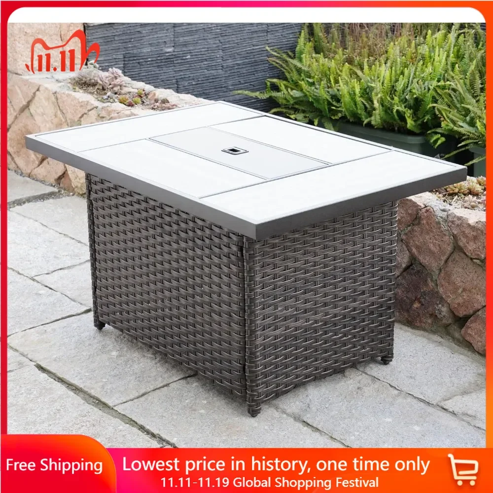 

43 Inch Fire Pit Table with Lid, Lava Rock, Adjustable Flame, 50,000 BTU, Outdoor Stainless Steel Propane Fire Pit Table