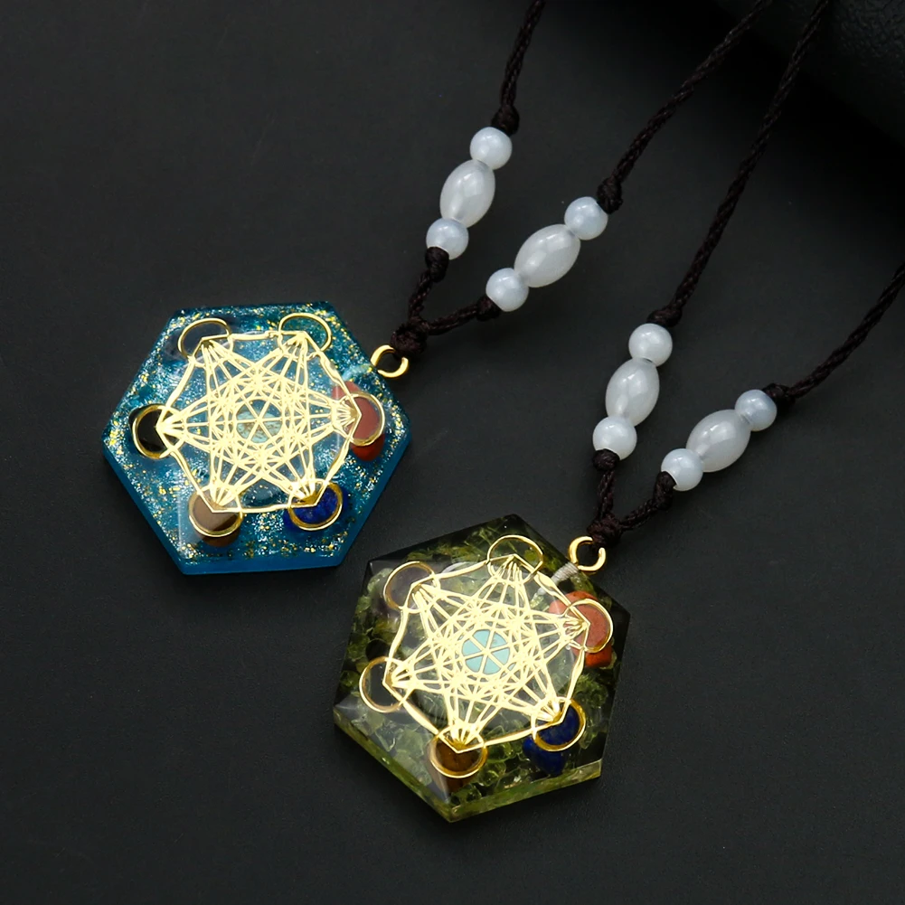 Orgone Chakela Energy Stone Pendant Necklace Metatron Cube Pendant Meditation Yoga Men and Women Fashion Jewelry Accessories