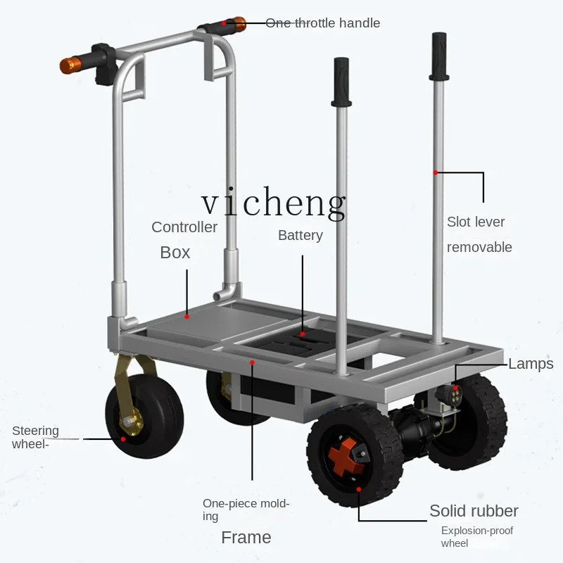 

ZC electric four-wheeled flat truck pulling large board tiles small trolley pulling sand cargo cement battery car