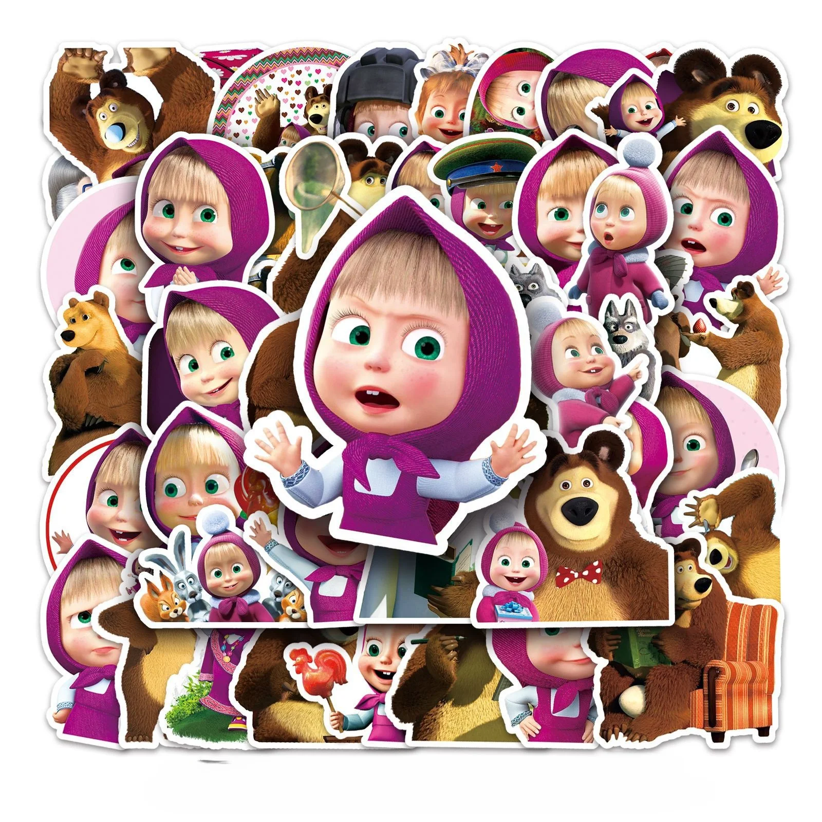 

50pcs Kawai Cartoon Masha and The Bear Graffiti Stickers Decals Suitcase Laptop Computer Guitar Decoration DIY Kids Toy