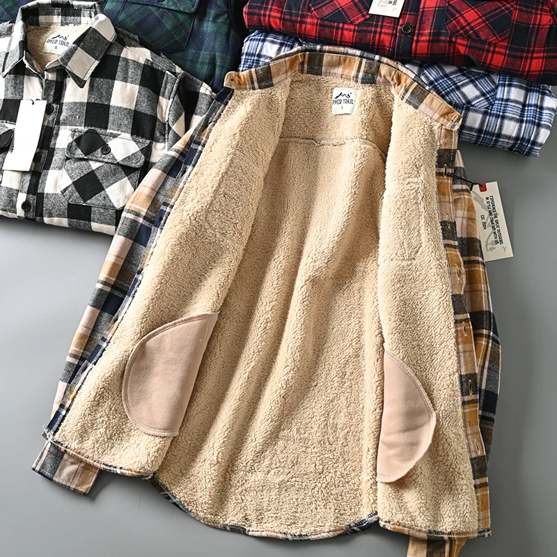 Autumn Winter Thick Warm Fleece Plaid Shirt Men Plus Velvet Long Sleeve Casual Lambs Cotton Clothing Jacket Work Shirt Outerwear