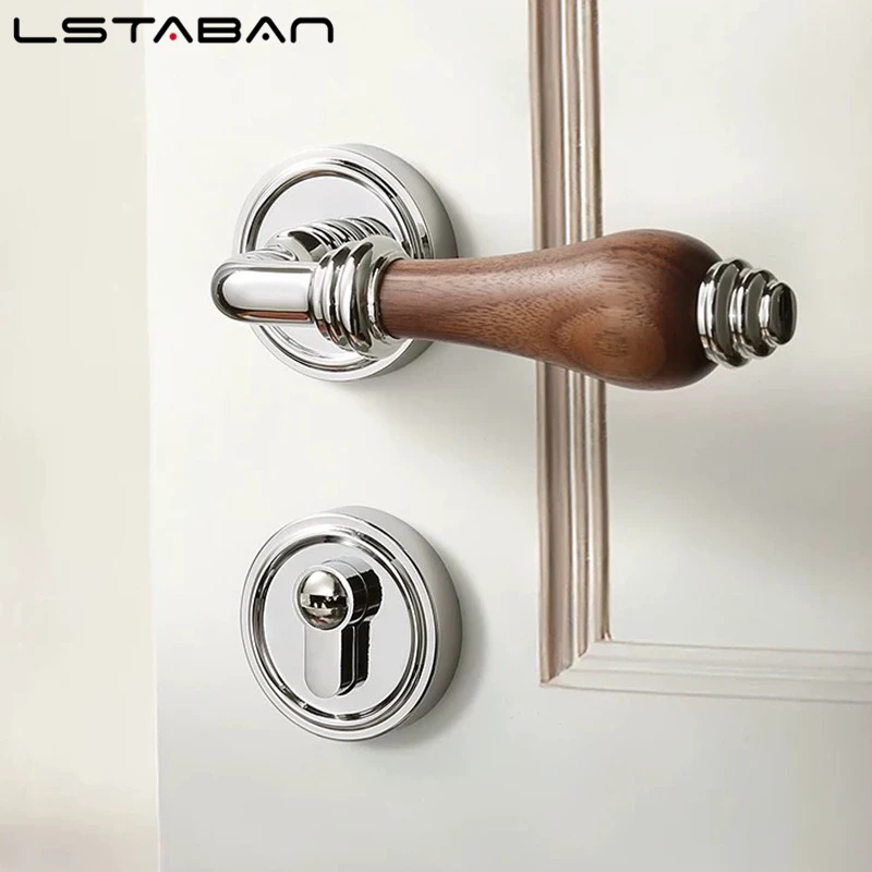 Euro Walnut Wood Handle Door Lock Indoor Universal Security Door Locks Bedroom Mute Deadbolt Lock Furniture Hardware Accessories view 5